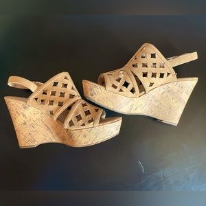 Franco Sarto, tan, cut-out, faux suede wedges, 9.5US NEVER worn